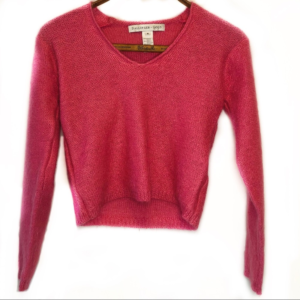 Pink cropped mohair wool sweater, size medium